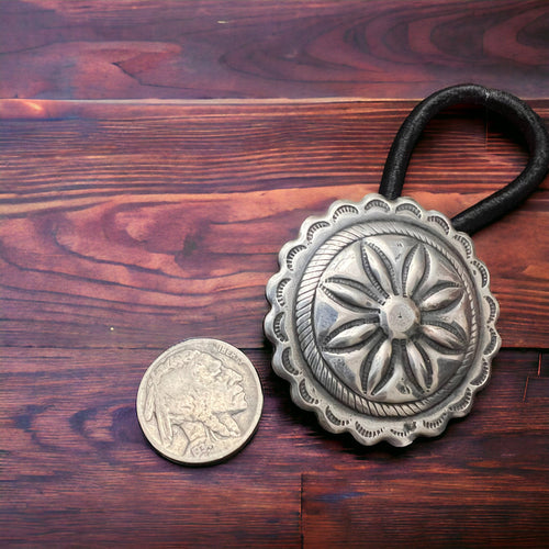 Concho hair tie - Western hair tie - sterling silver - Cowhide and Conchos