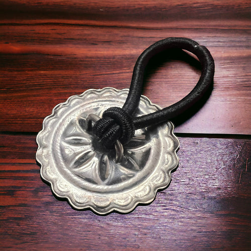 Concho hair tie - Western hair tie - sterling silver - Cowhide and Conchos