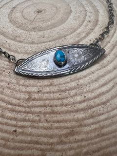 Concho Necklace with Kingman Turquoise & 18 inch sterling chain - Cowhide and Conchos