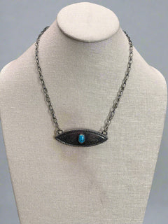 Concho Necklace with Kingman Turquoise & 18 inch sterling chain - Cowhide and Conchos