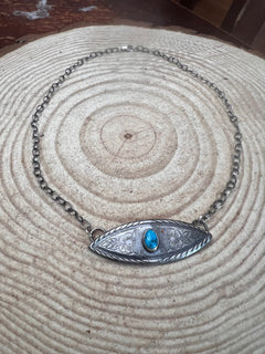 Concho Necklace with Kingman Turquoise & 18 inch sterling chain - Cowhide and Conchos