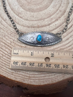 Concho Necklace with Kingman Turquoise & 18 inch sterling chain - Cowhide and Conchos