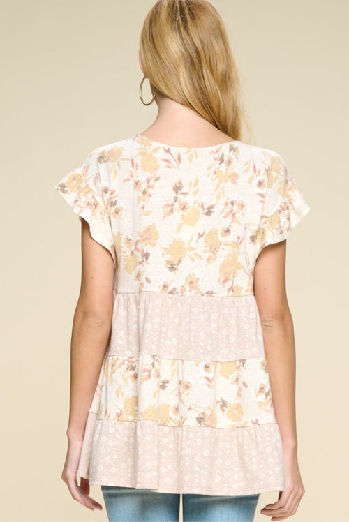 Contrast Floral Printed Ruffled Top - Cowhide and Conchos