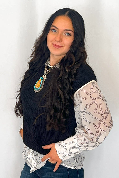 Contrast Trim Short Sleeve Knit Sweater Top - Cowhide and Conchos