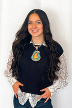Contrast Trim Short Sleeve Knit Sweater Top - Cowhide and Conchos
