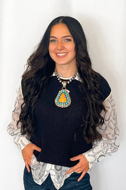 Contrast Trim Short Sleeve Knit Sweater Top - Cowhide and Conchos