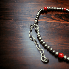 Coral Bow Necklace  - 15 inch - Cowhide and Conchos
