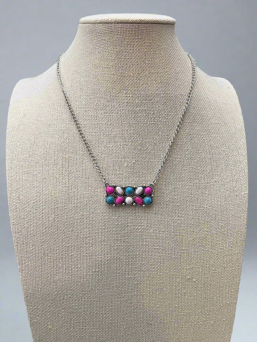 Cotton Candy Pendant Necklace - 18 inch + 3 - Cowhide and Conchos