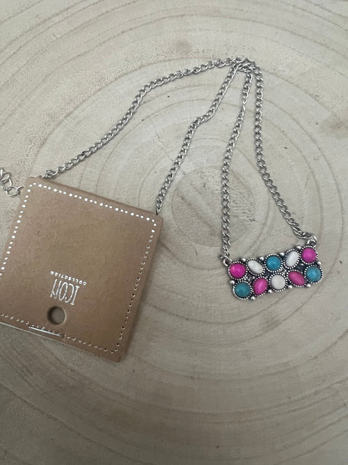 Cotton Candy Pendant Necklace - 18 inch + 3 - Cowhide and Conchos