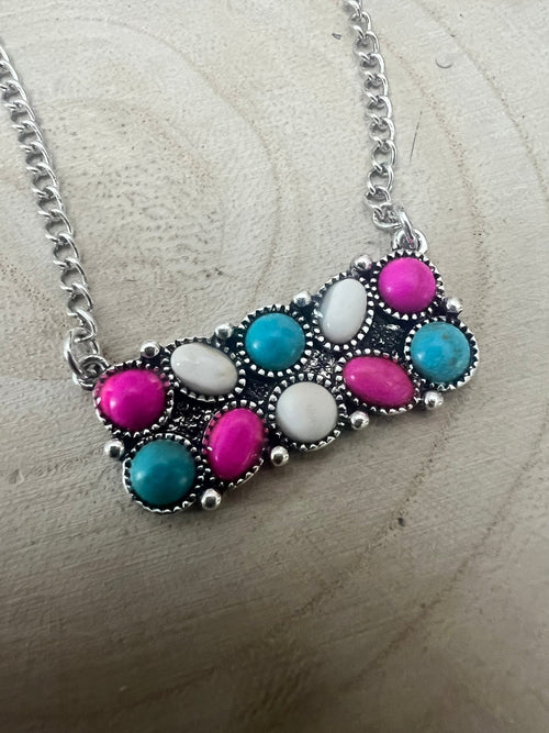 Cotton Candy Pendant Necklace - 18 inch + 3 - Cowhide and Conchos