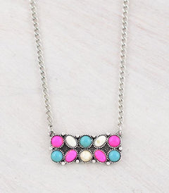 Cotton Candy Pendant Necklace - 18 inch + 3 - Cowhide and Conchos