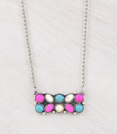 Cotton Candy Pendant Necklace - 18 inch + 3 - Cowhide and Conchos