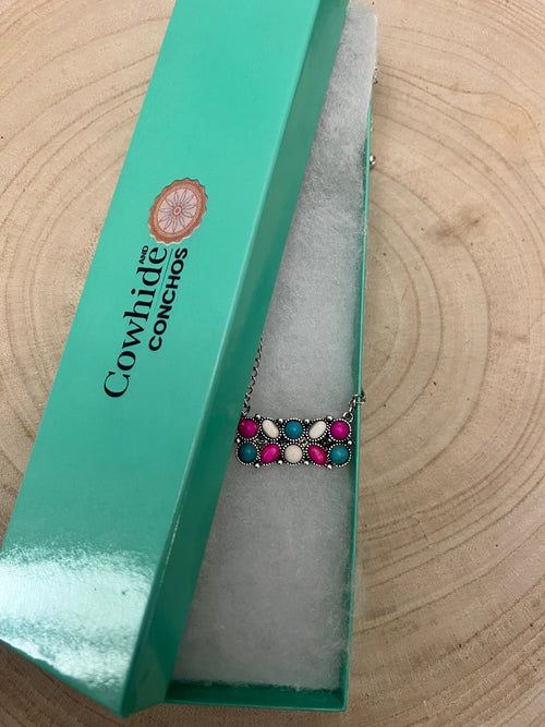 Cotton Candy Pendant Necklace - 18 inch + 3 - Cowhide and Conchos