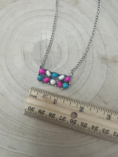 Cotton Candy Pendant Necklace - 18 inch + 3 - Cowhide and Conchos