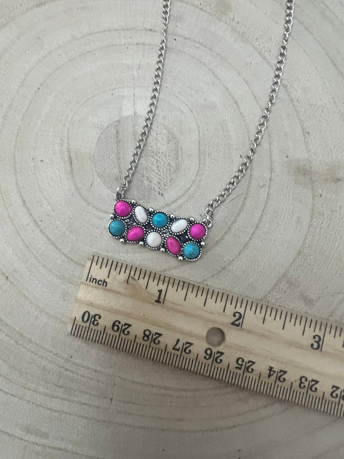 Cotton Candy Pendant Necklace - 18 inch + 3 - Cowhide and Conchos