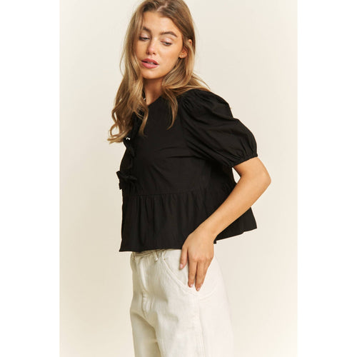 Cotton Woven Solid Open Front Babydoll Top with Bow Details - Cowhide and Conchos