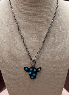 Cow Head with Kingman Turquoise & 18 inch sterling chain - Cowhide and Conchos