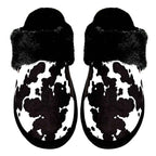 Cow Print Faux Fur Slippers - Black and white - Cowhide and Conchos