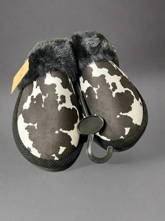 Cow Print Faux Fur Slippers - Black and white - Cowhide and Conchos