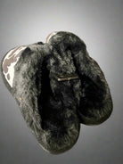 Cow Print Faux Fur Slippers - Black and white - Cowhide and Conchos