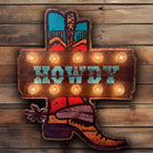 Cowboy Boot Marquee Lighted Artwork - Cowhide and Conchos