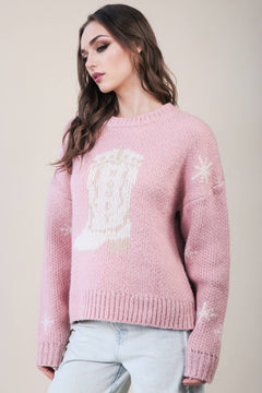 Cowboy Boots Knit Sweater - Cowhide and Conchos