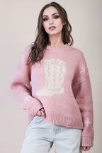 Cowboy Boots Knit Sweater - Cowhide and Conchos