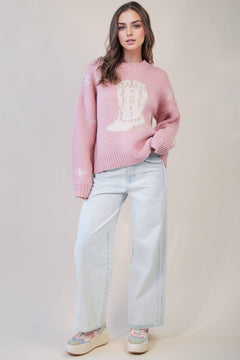 Cowboy Boots Knit Sweater - Cowhide and Conchos