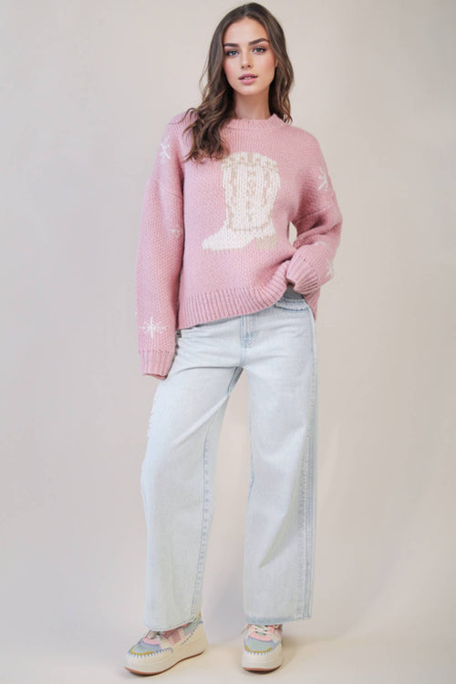 Cowboy Boots Knit Sweater - Cowhide and Conchos