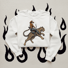 Cowboy Cheetah Crewneck Sweatshirt - Cowhide and Conchos