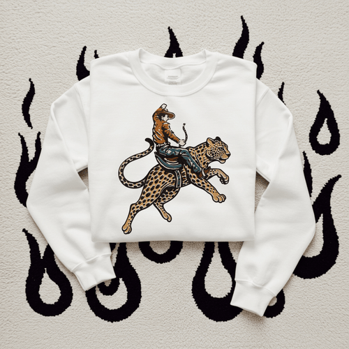 Cowboy Cheetah Crewneck Sweatshirt - Cowhide and Conchos