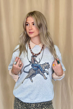 Cowboy Cheetah Crewneck Sweatshirt - Cowhide and Conchos