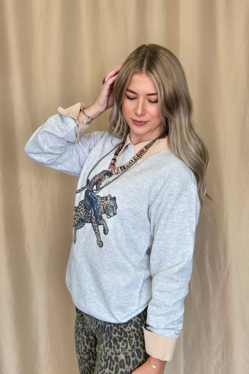 Cowboy Cheetah Crewneck Sweatshirt - Cowhide and Conchos