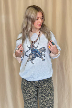 Cowboy Cheetah Crewneck Sweatshirt - Cowhide and Conchos