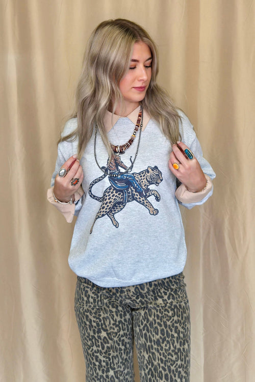 Cowboy Cheetah Crewneck Sweatshirt - Cowhide and Conchos