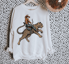 Cowboy Cheetah Crewneck Sweatshirt - Cowhide and Conchos