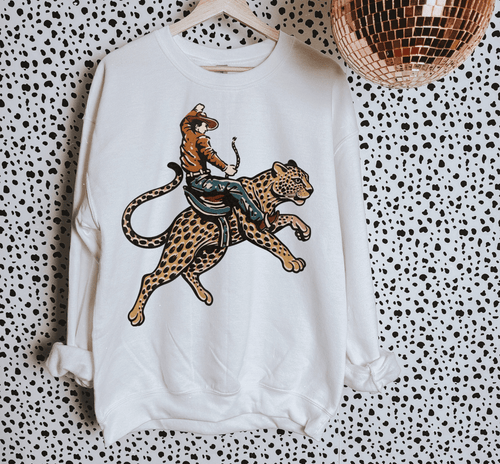 Cowboy Cheetah Crewneck Sweatshirt - Cowhide and Conchos