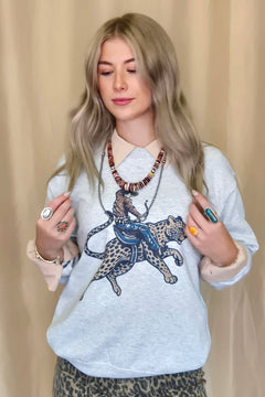 Cowboy Cheetah Crewneck Sweatshirt - Cowhide and Conchos