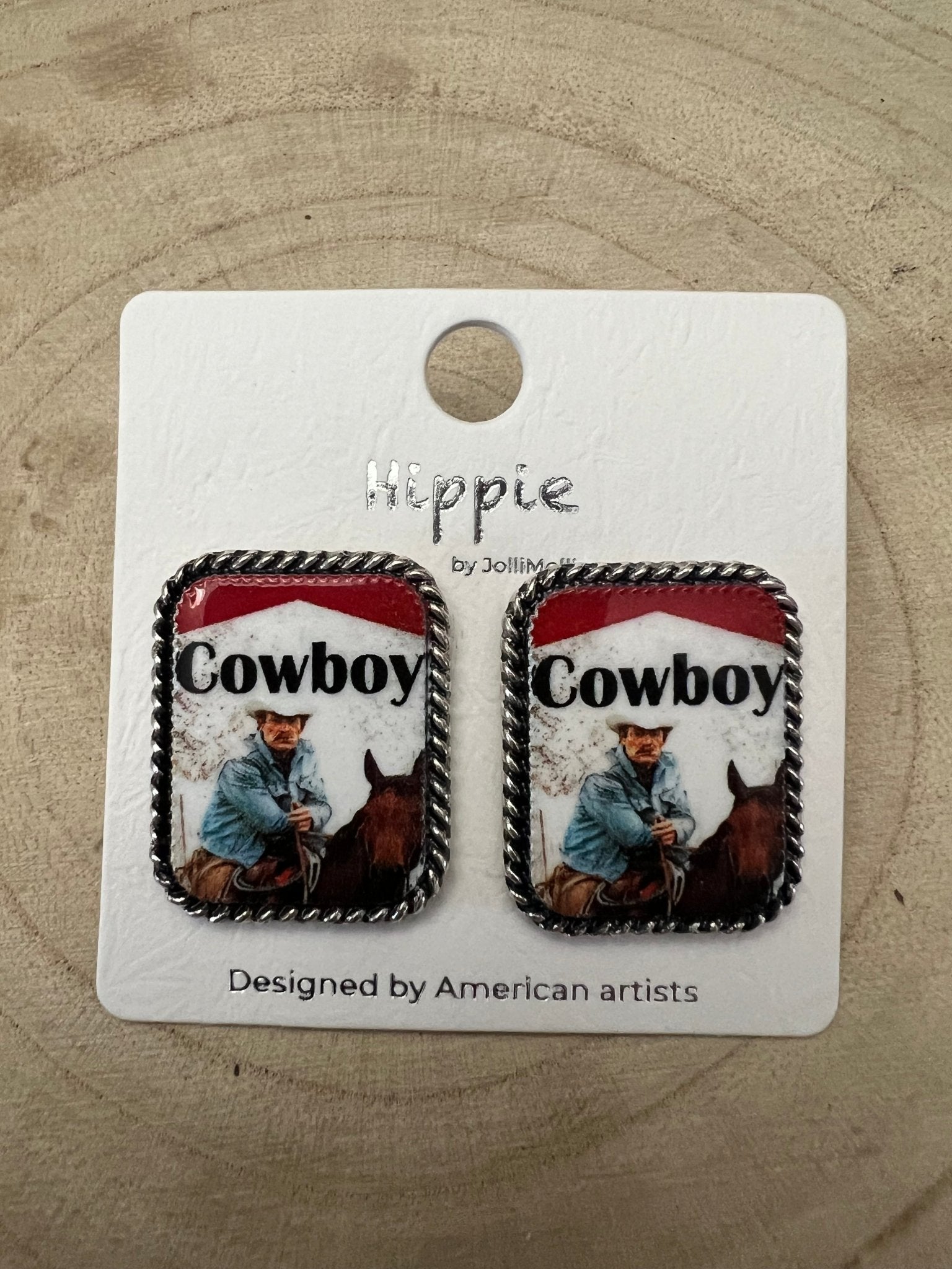 Cowboy Cigarette Fashion Earrings - Cowhide and Conchos