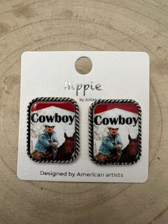 Cowboy Cigarette Fashion Earrings - Cowhide and Conchos