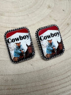 Cowboy Cigarette Fashion Earrings - Cowhide and Conchos