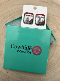 Cowboy Cigarette Fashion Earrings - Cowhide and Conchos