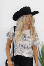 Cowboy Print T-shirt - Cowhide and Conchos