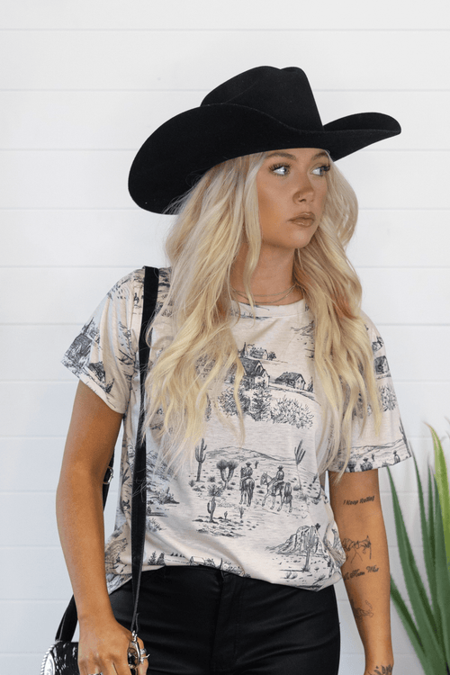 Cowboy Print T-shirt - Cowhide and Conchos
