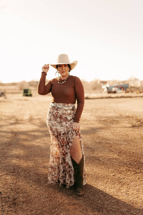 Cowboy Ruffle Mesh Skirt - Cowhide and Conchos