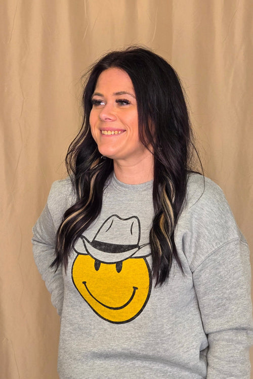 Cowboy Smiley Graphic Sweatshirt - Cowhide and Conchos