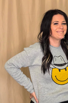 Cowboy Smiley Graphic Sweatshirt - Cowhide and Conchos