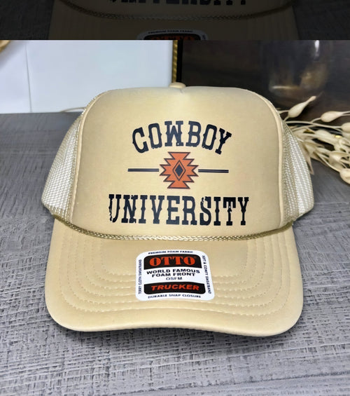 Cowboy University Trucker Hat  - Cowhide and Conchos