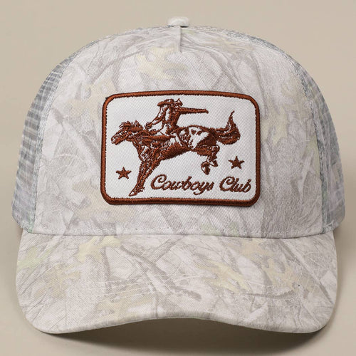 Cowboys Club Embroidered Patch Mesh Cap - Cowhide and Conchos