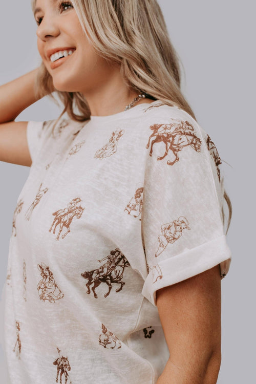Cowgirl Loose Fit Tee - Cowhide and Conchos